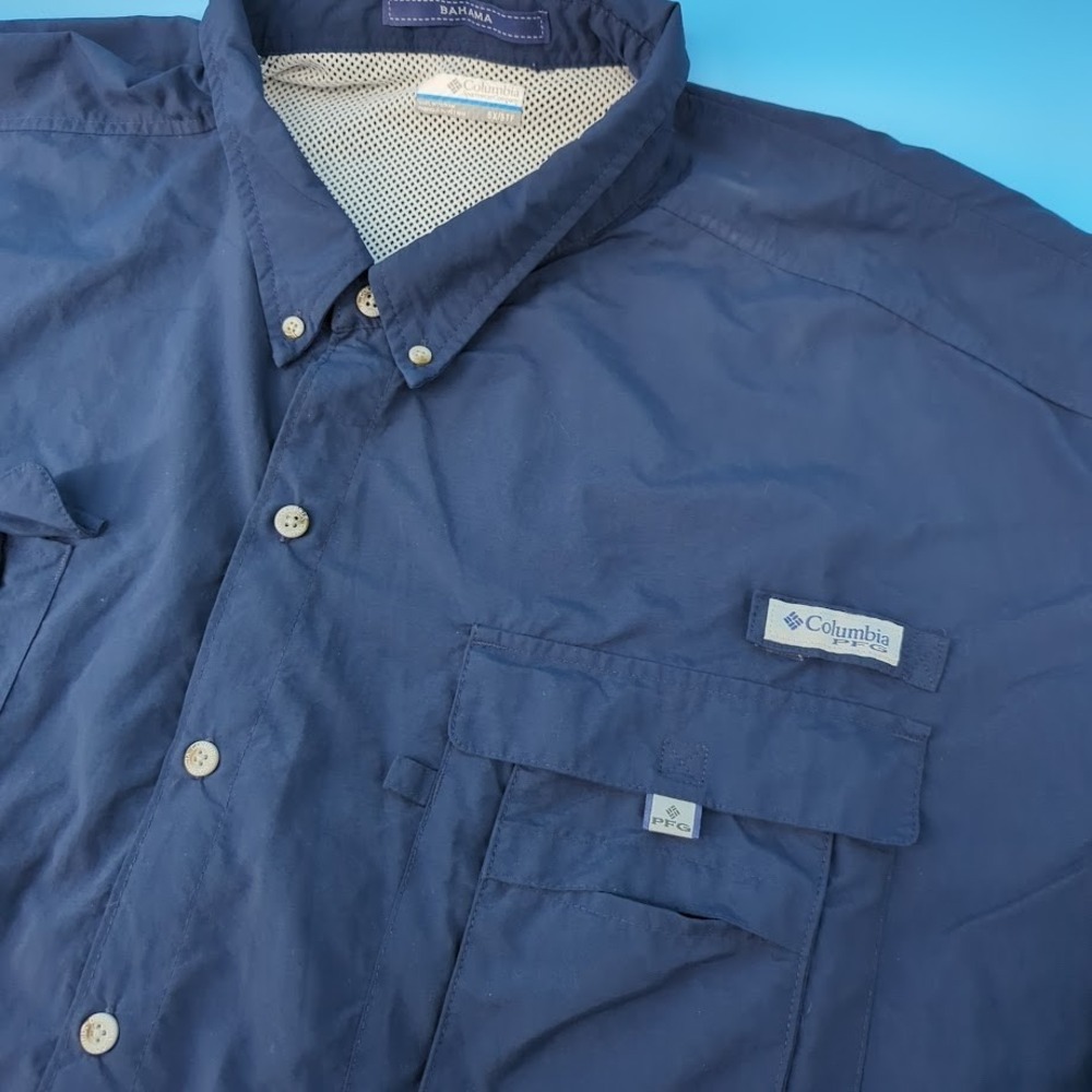Columbia PFG Bahama Shirt‎ Mens 5X 5TF Blue Omni Shade Fishing Vented Button Up